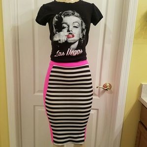 Hot Pink Striped Pencil Skirt